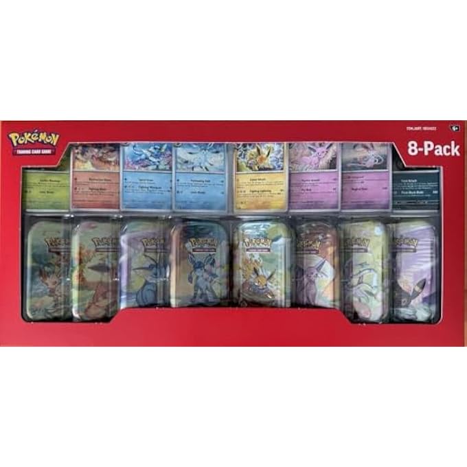 rayihni POKEMON TCG: SCARLET & VIOLET: PRISMATIC EVOLUTIONS MINI TIN WITH PROMO CARDS (ALL 8 TINS) - 2 PACKS PER TIN - Image 1